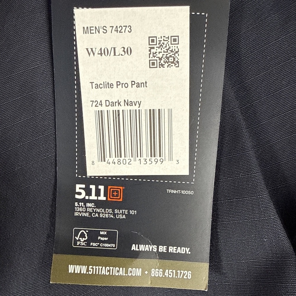 5.11 Tactical Taclite Pro Pants Mens 40x30 Dark Navy Cargo Relaxed Ripstop NEW - Picture 4 of 9